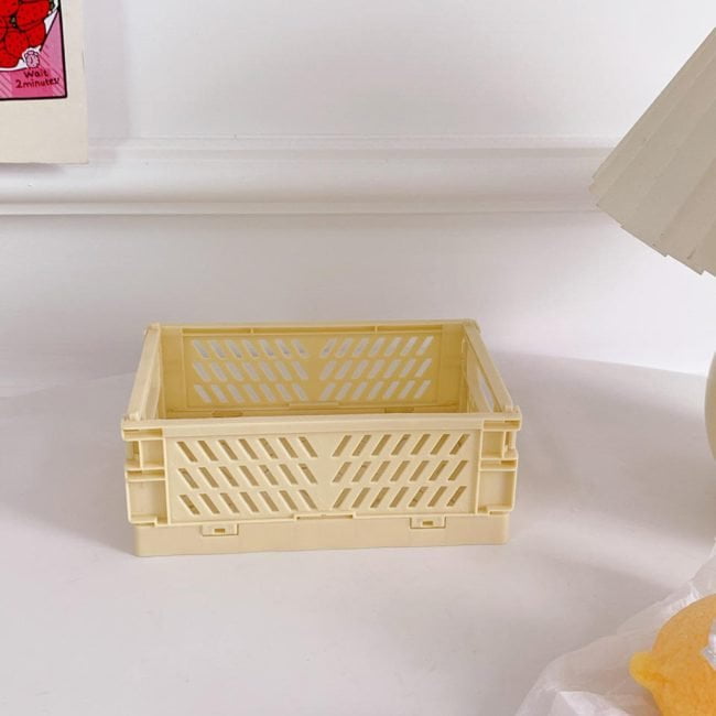 Stackable Collapsible Organizer Plastic Portable Folding Storage Basket yellow