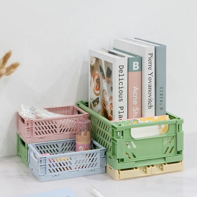 Stackable Collapsible Organizer Plastic Portable Folding Storage Basket