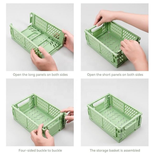 Stackable Collapsible Organizer Plastic Portable Folding Storage Basket