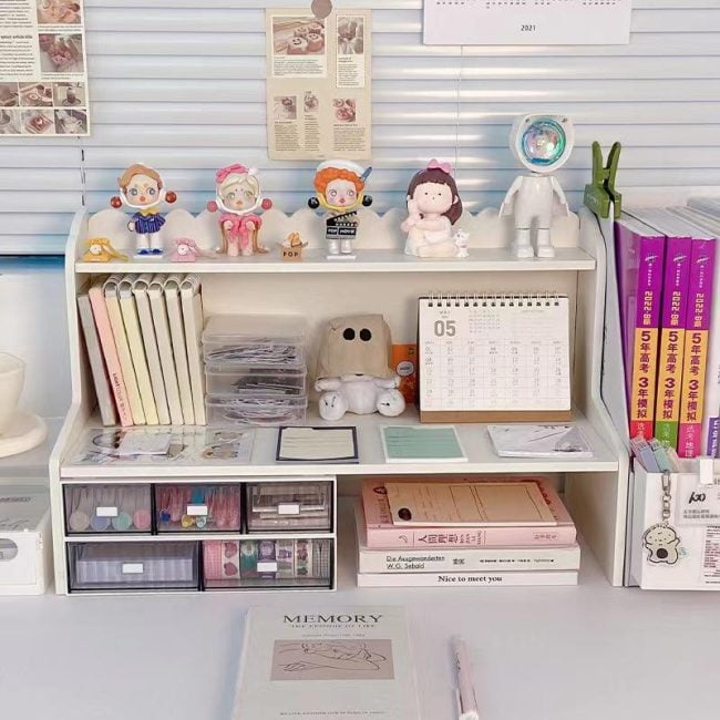 Compact & Charming Multi-Layered White Desk Shelf Organizer for Students and Offices